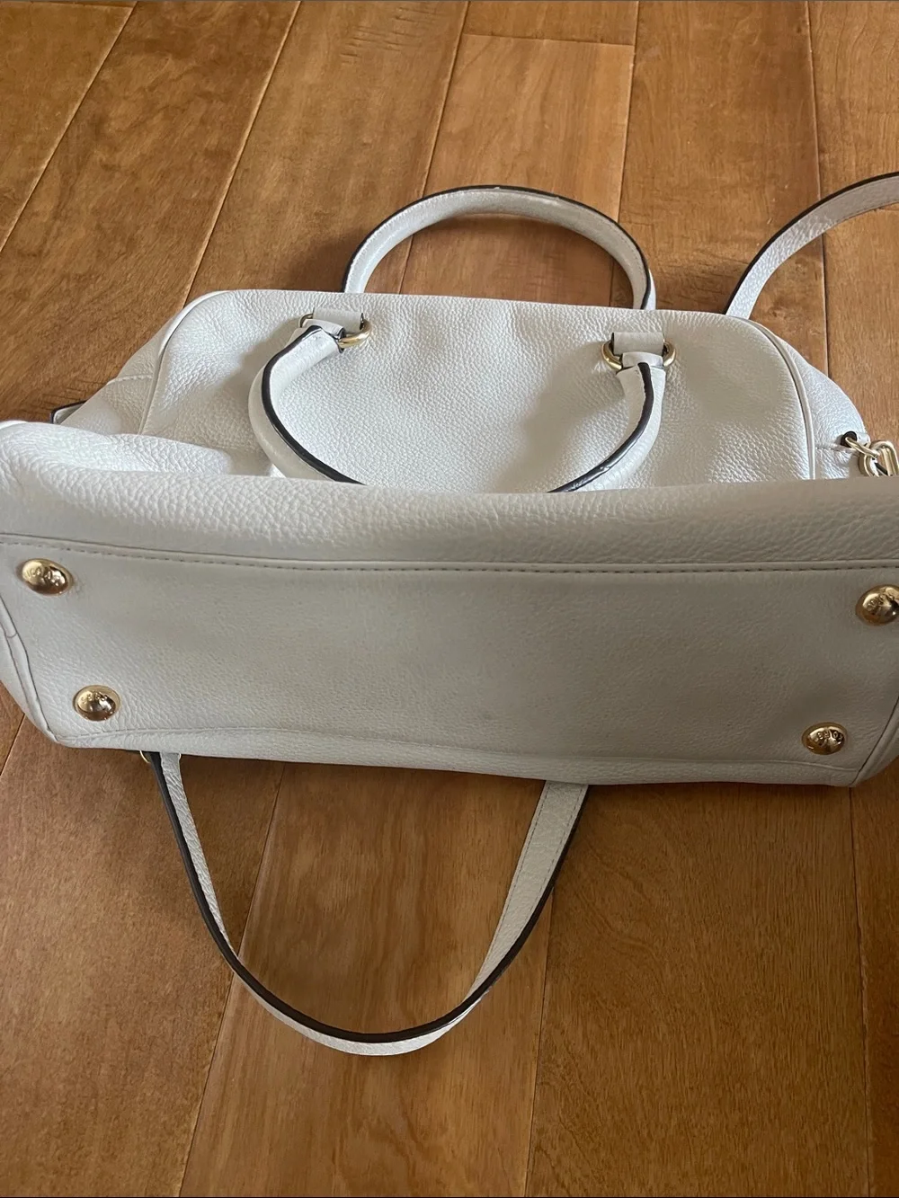 Michael Kors White Pebbled Leather Satchel with Gold Accent